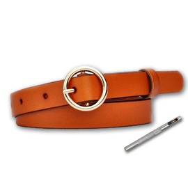 ifullrich Genuine Leather Belt, Women's, Thin, Large Size, Cowhide Leather, Durable, Soft, Simple, Suit, Business, Casual, Stylish, Elegant, Adjustable Size, Includes Hole Punch and Gift Box, Braun