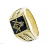 Masonic Mason men's CZ ring black enamel 14K yellow gold