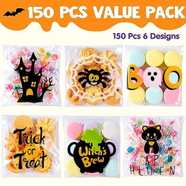 JOYIN 150 bolsas de celofán para Halloween, autoadhesivas, transparentes para galletas y caramelos para niños, bolsas con cierre de cierre para regalo