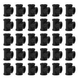 1/2" Black Pipe Tee, Home TZH DN15 Threaded Cast Malleable Iron Pipe Fitting Tee for Steampunk Vintage Shelf Bracket DIY Plumbing Pipe Decor Furniture (30, Black, 1/2")