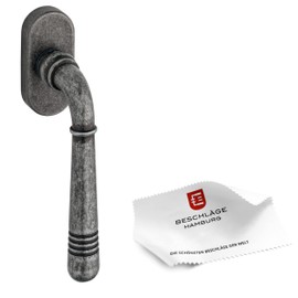 Beschläge Hamburg: Window Handle Emily 07 - Rotation/Tilt Window Fitting with 45° Grid - Art Deco Window Set - Window Lever with Grooves in Dark Antique Steel