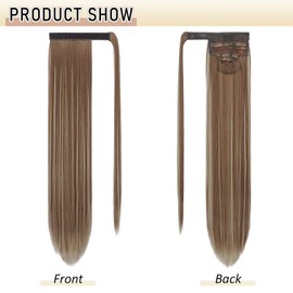 Sofeiyan Long Straight Ponytail Extension 26 inch Wrap Around Ponytail Synthetic Hair Extensions Clip in Ponytail Hairpiece for Women, Brown & Blonde