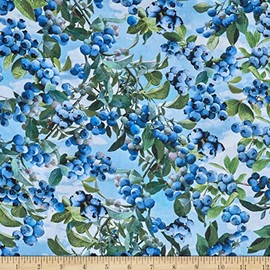 Kanvas Blueberry Hill Blueberry Bush Sky Blue, Fabric by The Yard