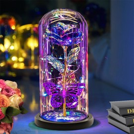 Mothers Day Rose Gifts for Mom Women , Glass Flower Rose Gifts Forever Eternal Crystal Light Up Rose in a Glass Dome , Presents for Birthday Gifts for her Daughter Sister Wife Grandma Purple