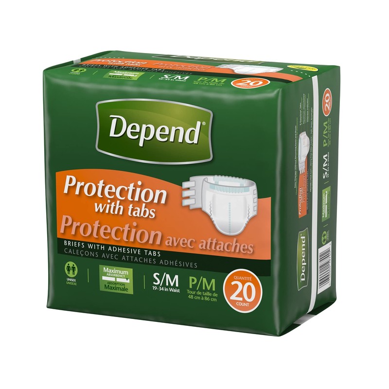 Depend Protection with Tabs, Maximum Briefs S/M, 20 Count 19-34
