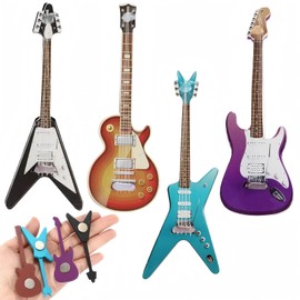 4 Pcs Guitar Fridge Magnets Mini, 1:12 Scale Wooden Musical Instruments Magnets, Miniature Magnetic Guitar Ornament for Whiteboard Home Classroom Office