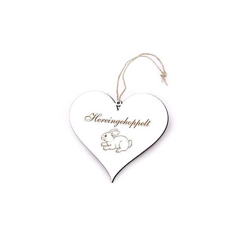 Engraved Heart Door Sign 13 x 12 cm (Hereingehoppelt Kaninchen,