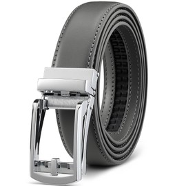 Founders & C Mens Ratchet Belt Leather Comfort Click 1 1/4" with Slide Buckle, Casual Dress Belt Adjustable (Silver/Grey, 36" to 42" Waist Adjustable)