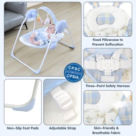 Portable Baby Swing for Infants, Compact & Foldable Infant Swing with 5-Speed Swing,Music, Timer, Cushioned Seat, Battery Operated, 0-9 Months 6-20 lbs,SG2401