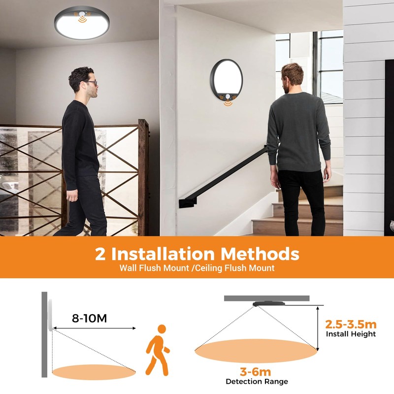 Slochi Motion Sensor Ceiling Light Wired, 3000K/4000K/6500K Selectable LED Flush