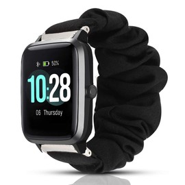 Compatible with Letsfit ID205L Bands, YOUkei Fabric Elastic Scrunchie Elastic Watch Band Women Cute Replacement Straps Compatible for Letsfit ID205L / Anbes ID205L / Willful ID205L Smart Watch (Black)