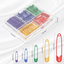Safety Pins, Pack of 340 Durable Safety Pins in 6 Different Sizes with Box for Clothing, Curved Safety Pins, Crafts, Sewing, Hemming Craft