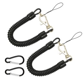 4PCS Spiral Fishing Lanyard Retractable Coiled Safety Cord with Carabiner and Lobster Clasp,Elastic Spring Tool Leash for Fishing, Climbing, Boating, Hiking, Keychain, Pliers, Gear Security