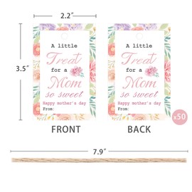 50PCS Mother’s Day Gift Tags, A Little Treat for a Mom so Sweet Tags for Mom, Grandma and Teacher