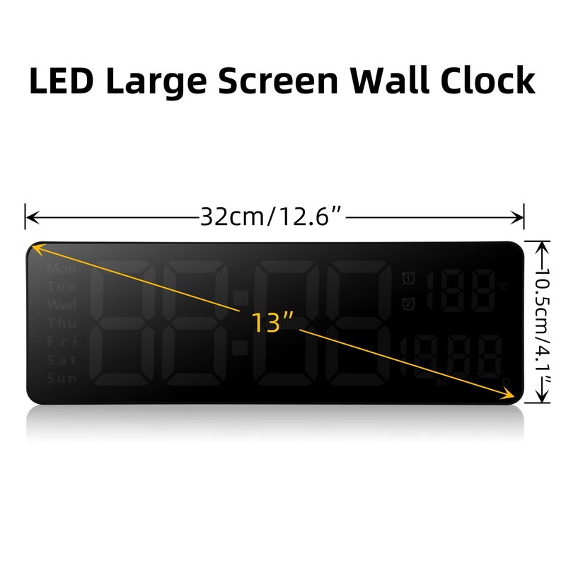 Koolertron Digital Wall Clock, 13-inch Large Display, LED Digital Clock