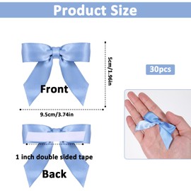 30PCS Dusty Blue Satin Ribbon Bows 2 inch Pretied Bows with Sticky Gel Pads Self Adhesive Satin Bow for Gift Wrapping Bow Decorations for Birthday Party Wedding Decorations Crafts Gift Bakery Bags