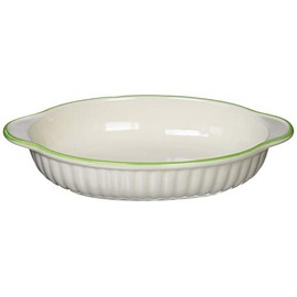 Banko Ware 12476 Oven-safe, Color Line, Oval Au Gratin Plate, Green Line, Tableware, Pottery, Microwavable, Made in Japan