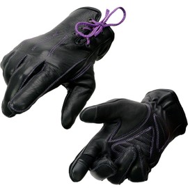 Milwaukee Leather MG7771 Women's Black/Purple ’I - Touchscreen Compatible’ Laced Wrist Motorcycle Hand Gloves W/Gel Palm - Small