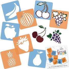 NAKLEO Stencils Painting for Children - 8 Pieces - Fruits - Children's Creative Drawing Stencil Set - Plastic - 15 x 15 cm - Reusable