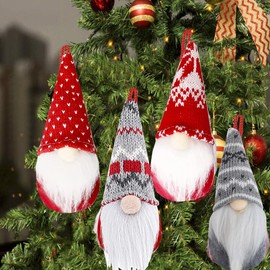 Christmas Tree Hanging Gnomes Ornaments Set of 4,Swedish Handmade Plush Gnomes Santa Elf Table Ornaments, Hanging Christmas Tree Decorations Home Decor (Set of 4)
