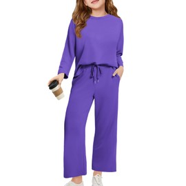 Haloumoning Girls Sweatsuit Kids Fashion Long Sleeve Sweatshirt and Wide Leg Pants Tracksuit Sets 2 Piece Outfits