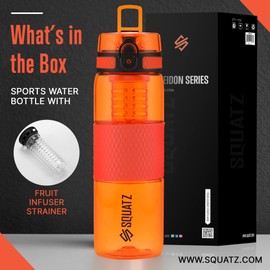 SQUATZ 24 Oz Poseidon Series Sports Water Bottle - Premium Quality Wide Mouth Gym Juice Protein Flask with Fruit Infuser Strainer, Carrying Strap, Leak Resistance, and Zero Condensation