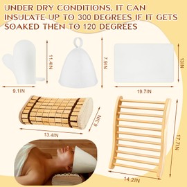 JaGely 5 Pcs Sauna Accessories Kit Include Slip Resistant Backrest, Wood Headrest Pillow, Hat, Seat Pad and Glove for Home Barrel or Infrared Sauna