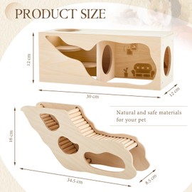 Seenelling 2 Pcs Hamster House and Hamster Tunnel Set Exploring Tunnel Hamster Hideout Climbing Ladder and Multi Wooden Chamber Hamster House Maze for Small Animals Pets Gerbils Hedgehogs Rats Mice