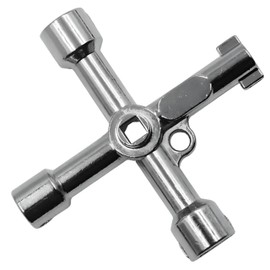 1PC 4-Way Utility Key - Stainless Steel Service Cabinet Key - Multifunction Access Tool for Electric Box, Valve & Elevator - Square, Triangle & Cross Shapes (Silver)