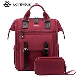 LOVEVOOK Outdoorfun Laptop Backpack with USB Port and Small Bag for Women - Spring Glow Up Stylish Work Bag for Teacher, Nurse, Travel:_Red-black_17.3" - 12"L x 5.7"W x 18.5"H