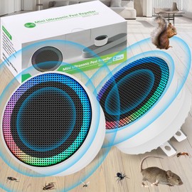 Mini Pest Control Device, 360° Indoor Mouse Repellent Plug in, Ultrasonic Pest & Insect Repellent for House, Effectively Repels Rodent, Mice, Roach, Mosquito, Spider, Ant-White, 2 Pack