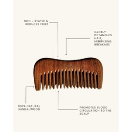 Resèt 100% Natural Handmade Sandalwood Comb | Soft Wide Tooth Wooden Comb for Wet and Dry Hair | Eco-Friendly Anti-Static Wooden Massage Comb | Wooden Hair Detangler for Men and Women
