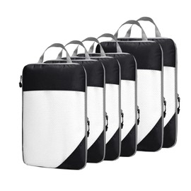 Komugi Compression Packing Cube 6 set, Waterproof Mesh Travel Luggage Packing Organizer Accessories,3 Sizes Expandable Packing Cubes(Black)