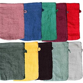 Unbekannt Pack of 10 Terry Cloth Wash Mitts Plain / Plain Approx. 16 x 21 cm 100% Cotton Assorted Borders