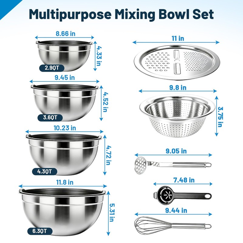 YJSLICT Stainless Steel Mixing Bowls with Lid and Colander Set