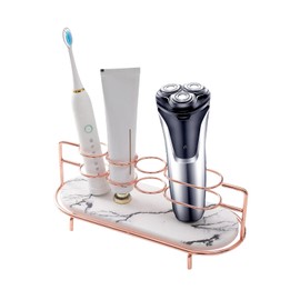 Toothbrush Holders for Bathroom,Metal Toothbrush Organizer with Diatomite Base, Water Absorption Quick Drying Bathroom Organizers and Storage,for Electric Toothbrush,Toothpaste,Razor,Makeup.Golden