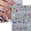 YIHONGYAN Summer Nail Stickers Cute Decoration 5D Relief Iridescent Mermaid