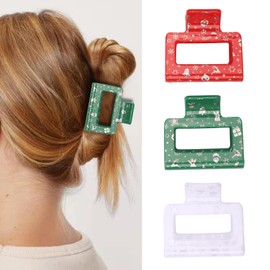 3 Packs Christmas Hair Clips Small Rectangle Hair Claw Clip Snowman Pattern Hair Jaw Clip Strong Hold Nonslip Hair Clips Xmas Hair Claws for Thin Thick (Style C)