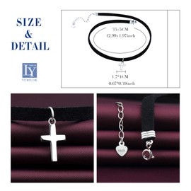 Yumilok Women Ladies Girls Choker Necklace with Cross Pendant Choker Necklace Black Rope Leather, Fabric