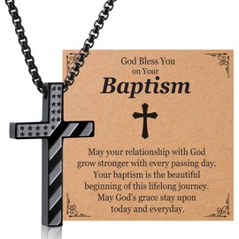 EPVIDO Baptism Gifts for Boys Cross Necklaces Teen Boys Catholic Christian Jewelry Easter Stocking Stuffers for Son Grandson Nephew