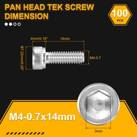 DTGN M4-0.7x14 Socket Head Cap Screws Bolts - 100Pack - Good for Road Bicycle, Mountain Bike, Auto, Motorcycle - 304 Stainless Steel Hex Head Metric Screws - Silver