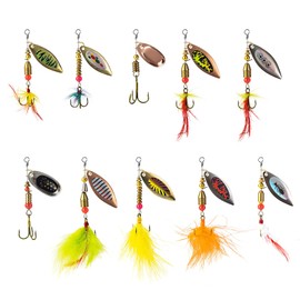 10PCS Spinner Bait Set,Fishing Lures Set Multi Coloured Metal Fishing Spinners Lures Baits with Rotating Spinners Treble Hooks Fish Lure Kit for Trout Pike Bass Salmon Freshwater and Saltwater Use