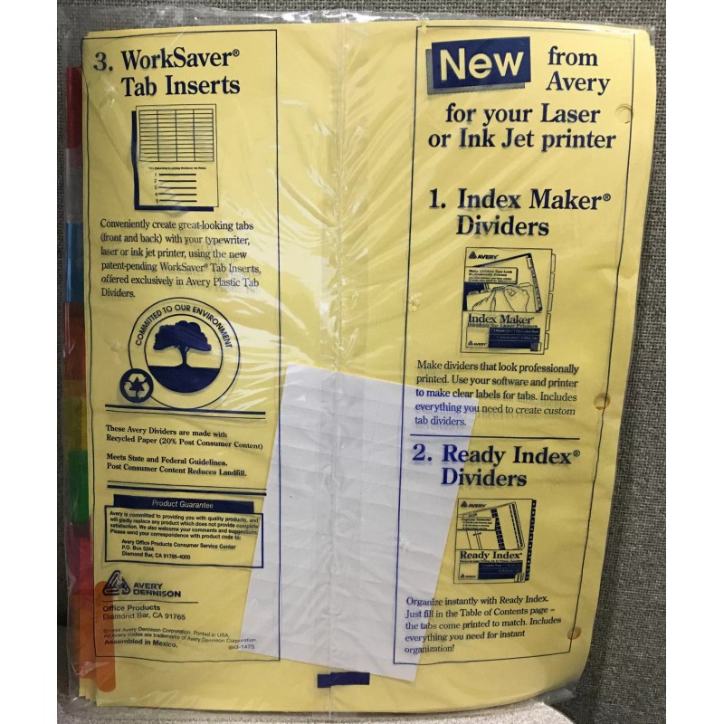 Avery Standard Line Insertable Tab Dividers Item No. 11211