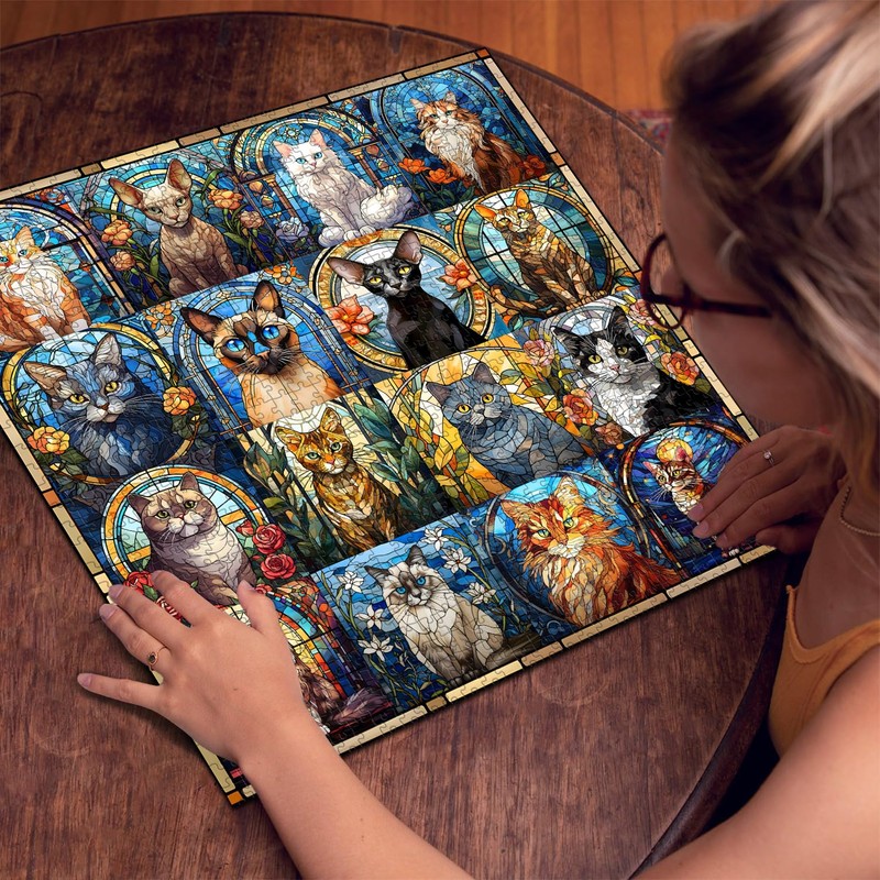 Stained Glass Puzzle Cat Puzzles for Adults 1000 Pieces, Colorful