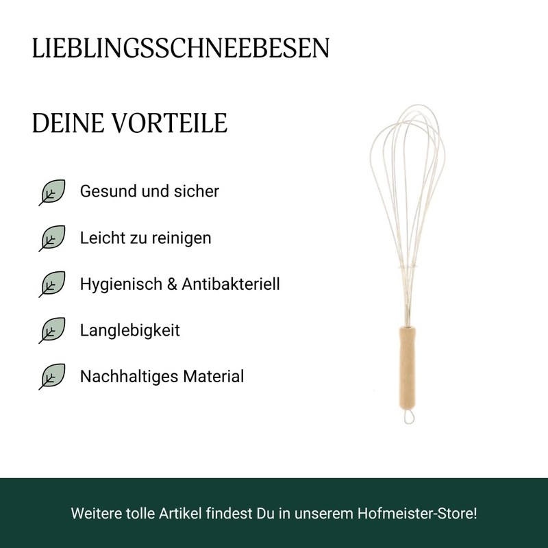HOFMEISTER Whisk, 100% Plastic-Free Cooking & Baking, Natural Product, 29