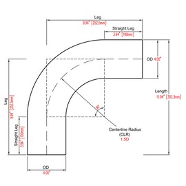 Podavelle 90 Degree Elbow 4 Inch 102mm OD Aluminum Intercooler Pipe Piping Air Intake Tube, 1.5D Radius, Brushed Finish