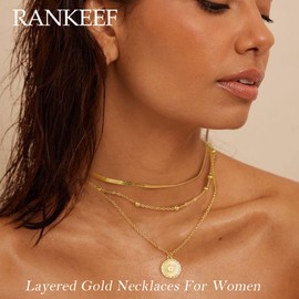 RANKEEF Layered Gold Plated Necklaces For Women Sleek Herringbone Chain Adjustable Layered Necklace Gold Layered Necklace