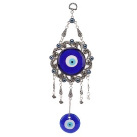 Turkish Glass Blue Evil Eye Wall Hanging Ornament, Hollow Flowers Wall Hanging Amulet, Delicate Blue Glass Metal Home Decor, Evil Eye Decor for Good Luck in The Office, Living Room, Bedroom(1#)