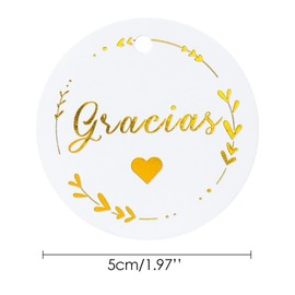 Anwyll Gracias Tags, Gold Foil Thank You Tags, Thank You Tags for Favors, Thank You Gift Tags with String for Wedding Favor, 100 Pcs Round White Paper Gift Tags for Thanksgiving Day Holiday
