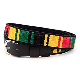 A Tail We Could Wag Cotton & Leather Belt - Handmade Guatemalan Cotton Weave with Colorful Patterns & Solid Brass Buckle (Rasta, 30")